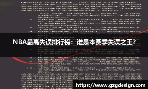 NBA最高失误排行榜：谁是本赛季失误之王？