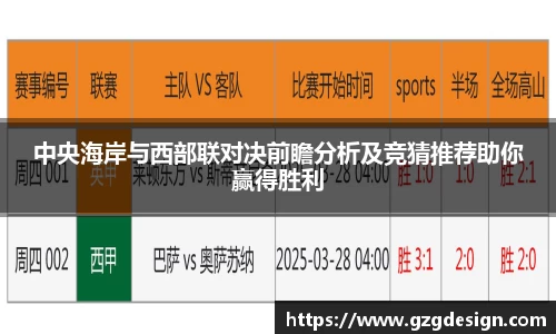 中央海岸与西部联对决前瞻分析及竞猜推荐助你赢得胜利